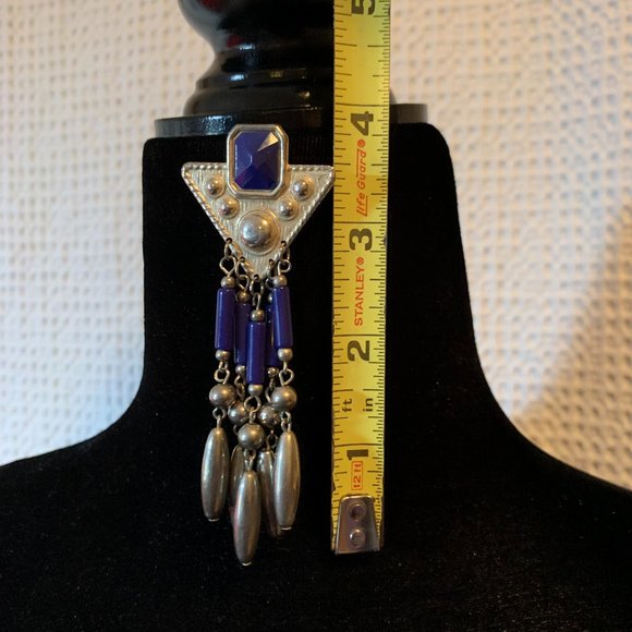 Vintage 80's Silver & Blue Beaded Dangle Earrings Set - Picture 3 of 12